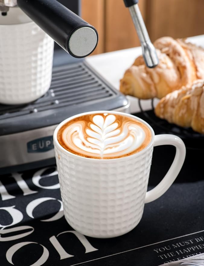 Ceramic Coffee Mugs 15 oz, Large Waffle Embossed Mug Set, Coffee Cups for Latte, Cappuccino, Cocoa, Tea, Mocha, Milk, Housewarming Wedding Present,Microwave & Dishwasher Safe - Set of 4 (White)-Ruum Studio Home