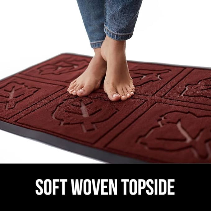 GORILLA GRIP 100% Waterproof All-Season WeatherMax Doormat 35x23, US Designed Natural Rubber, Stain and Fade Resistant, Low Profile Indoor Outdoor Door Mats, Easy Clean Patio Mat, Burgundy Leaves-Ruum Studio Home