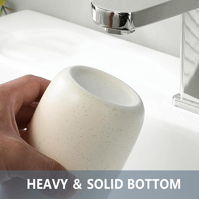 Toothbrush Holder for Bathrooms - 1 Cup Ceramic Toothbrush Toothpaste Holder, Beige Bathroom Tumbler Cup Reusable Toothbrush Mouthwash Cup, Bathroom Counter Organizer-Ruum Studio Home