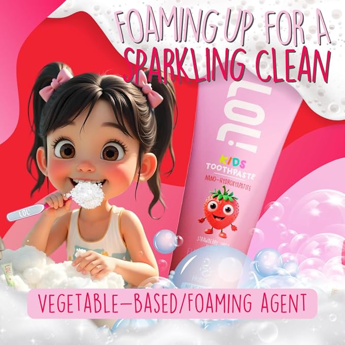 LOL Fluoride Free Toothpaste Kids, Nano Hydroxyapatite Toothpaste,Probiotics & Xylitol Tooth Paste Kids | Remineralizing | Natural | Plant-Based Foam | Pasta De Dientes para Niños. (Strawberry)-Ruum Studio Home