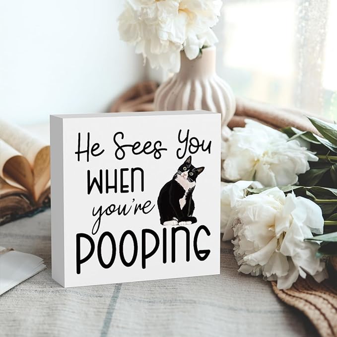 Funny Bathroom Decor Are You Pooping Cat Sign Funny Bathroom Toilet Table Decoration Funny Cat Gifts Bathroom Wall Decor Cat Gifts for Women Gifts for Cat Lovers, Bathroom Wooden Box Sign Decor-Ruum Studio Home