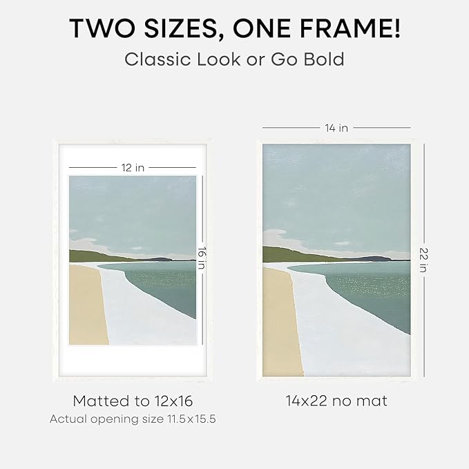 Homeforia 14x22 Picture Frame White, High End Oak 14x22 White Wood Frame with Mat 12x16 Photo, 14 x 22 Wooden Poster Frames Matted to 12 by 16, 22x14 Hanging Frames, Tempered Glass, Wall Kit, Set of 1-Ruum Studio Home
