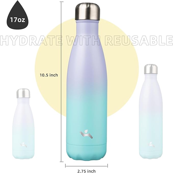 Insulated Water Bottles,17 oz Double Wall Stainless Steel Vacumm Metal Flask for Sports Travel,Lavender Green-Ruum Studio Home