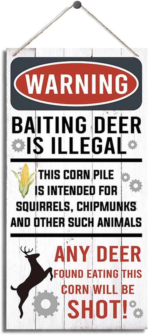 Warning Signs, Funny Hunting Sign Wall Decor, Baiting Deer Is Illegal Sign, Decorative Wood Hanging Wood Plaque, Man Cave Bar Cabin Decor, Pub Decor, Farmhouse Wall Decor for Coffee & Bar-Ruum Studio Home