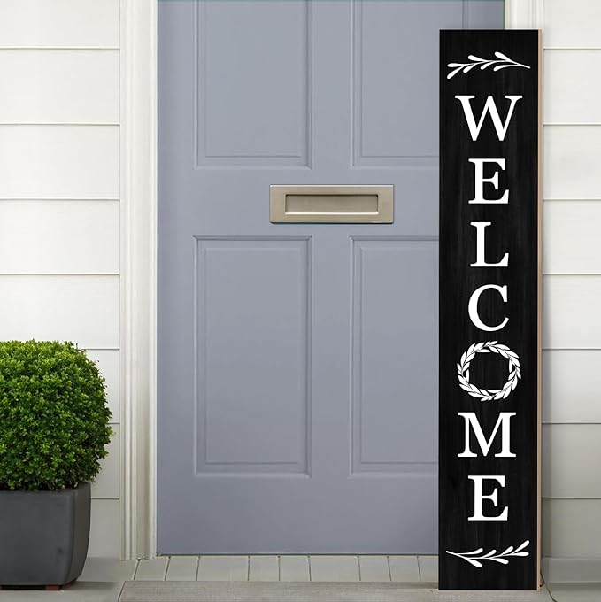 Welcome Wooden Porch Sign 47.2"H Front Door Rustic Standing Large Welcome Porch Sign for Home Front Porch Decor Rustic Wall Decor Home Farmhouse Yard Door Decorations -Black Porch Decor-Ruum Studio Home