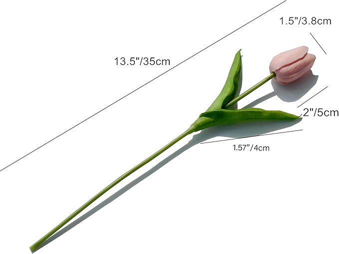 Mandy's Artificial Tulips 20 Stems Pink PU Faux Flowers for Wedding Home Decor 13.5 Inch-Ruum Studio Home