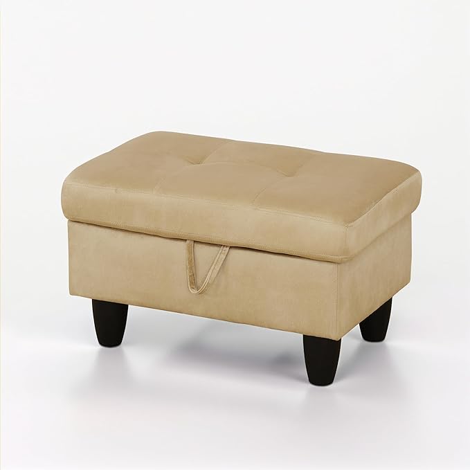 Ottoman Rectangular Storage Ottoman Bench, Flannel Footrest Stool Footstool with Lid for Living Room, Bedroom, Entryway, Light Brown, 28.5"x19"x17.5"-Ruum Studio Home