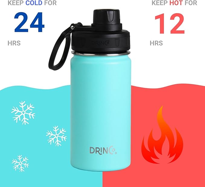 DRINCO Stainless Steel Water Bottle Spout Lid Vacuum Insulated Double Wall Water Bottle Wide Mouth (40oz 32oz 22oz 18oz 14oz) Leak Proof Keeps Cold or Hot (14 oz, 14oz Teal)-Ruum Studio Home