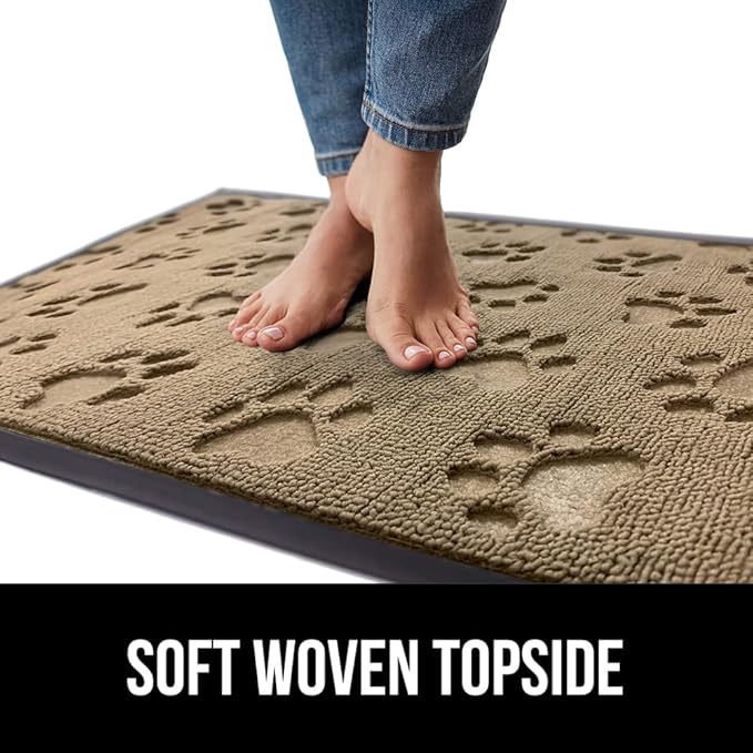 GORILLA GRIP 100% Waterproof All-Season WeatherMax Doormat US Designed Natural Rubber, Stain and Fade Resistant, Low Profile Indoor Outdoor Door Mats, Easy Clean Patio Mat, 17x29, Tan Pawprints-Ruum Studio Home
