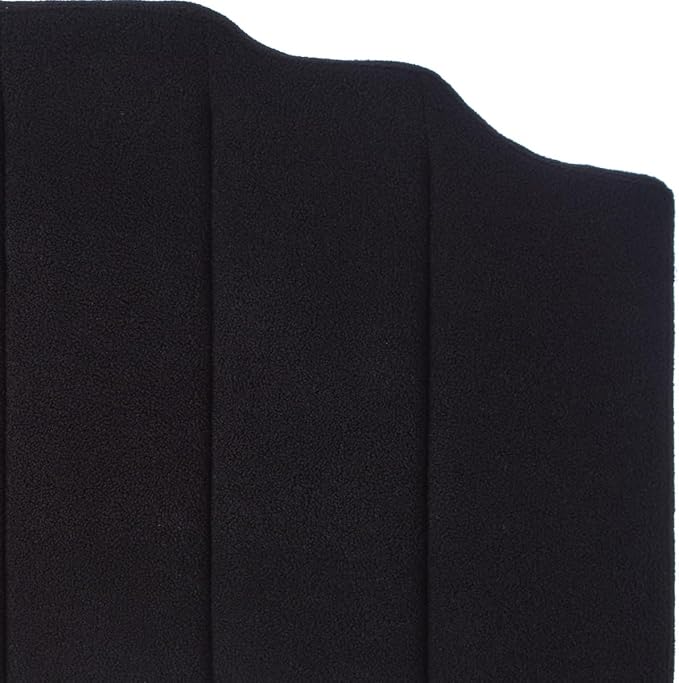 24KF Black Teddy Fabric Tufted for Queen Upholstered Headboard, Modern Vertical Channel Design Full Headboard with Stepped Silhouette Top Edge, 6026-Q-Teddy Black-Ruum Studio Home