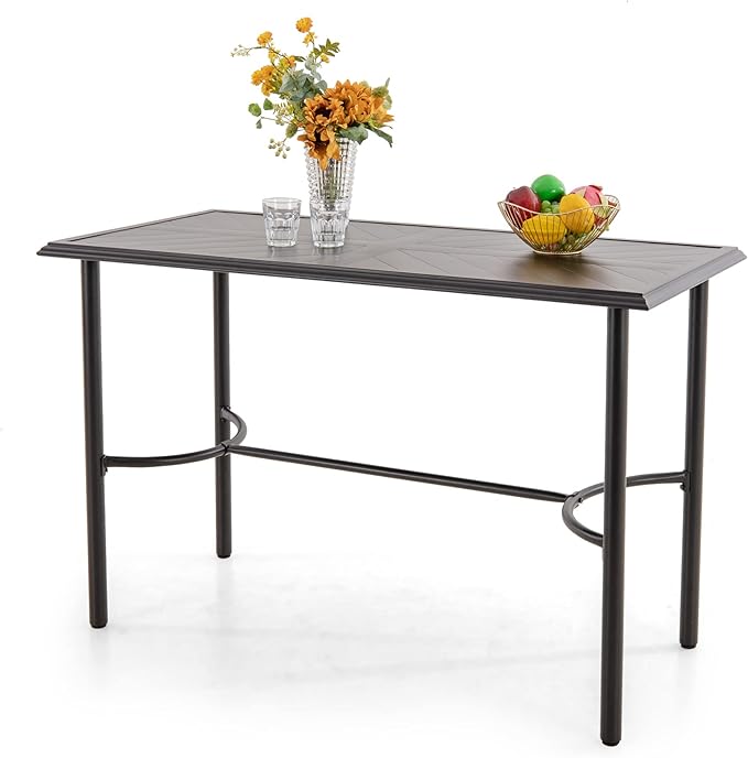 PHI VILLA Outdoor Patio Bar Table for 4-6, Counter Height Rectangle Bar Table with All Weather Metal Steel Frame Black for Outside, Yard, Garden and Deck-Ruum Studio Home
