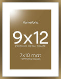 Homeforia 9x12 Frame Bronze, High End Metal 9 x 12 Brass Picture Frames with Mat 7 by 10 inch Photo, 9by12 Poster Frame Matted to 7x10, 12x9 Wall or Tabletop Frames, Tempered Glass, Wall Kit, Set of 1-Ruum Studio Home