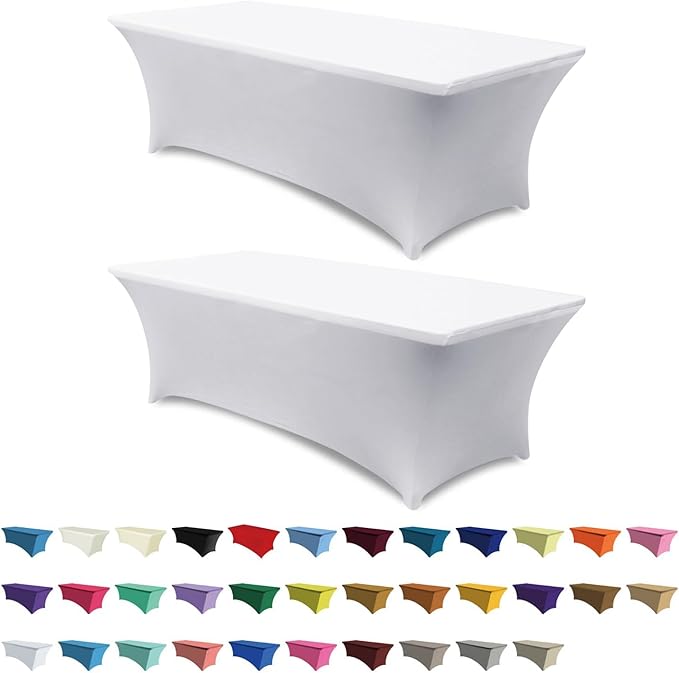 ABCCANOPY 2 Pack 6 FT Off White Spandex Table Cover Stretch Fitted Wrinkle Resistant Tablecloth Reuse for Rectangular Folding Table Patry Event Wedding Banquet Protector-Ruum Studio Home
