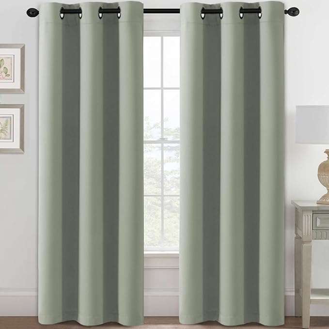H.VERSAILTEX Blackout Curtains for Bedroom Thermal Insulated Room Darkening Living Room Curtains 84 Inch Long Grommet Privacy Protection Window Curtain Panels/Drapes for Nursery,2 Panels,Light Sage-Ruum Studio Home