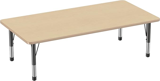 FDP Rectangle Activity School and Classroom Kids Table (36 x 72 inch), Toddler Legs, Adjustable Height 15-24 inches - Maple Top and Maple Edge-Ruum Studio Home