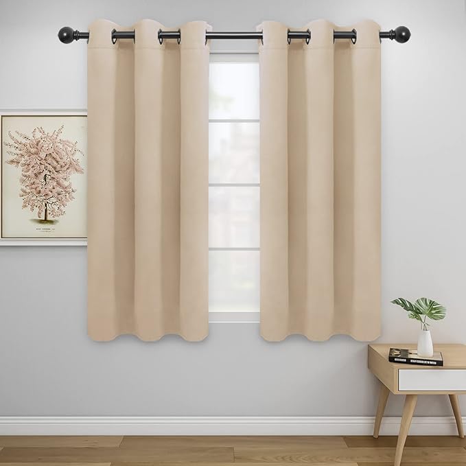 Easy-Going Blackout Curtains for Bedroom, Solid Thermal Insulated Grommet and Noise Reduction Window Drapes, Room Darkening Curtains for Living Room, 2 Panels (42x54 in, Beige)-Ruum Studio Home