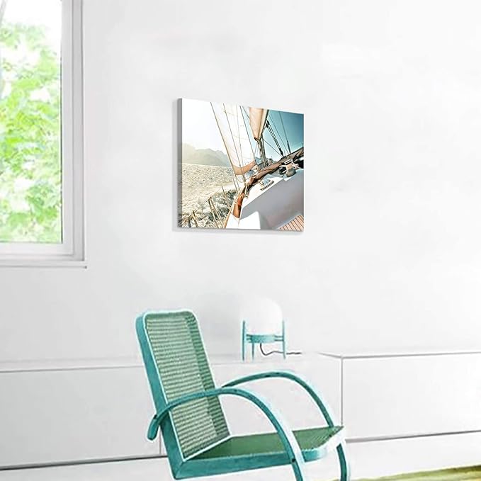 ARTISTIC PATH Sailboat Picture Seascape Wall Art: Nautical Artwork Print on Canvas Painting for Bedrooms (16" W x 11" H,Multi-Sized)-Ruum Studio Home