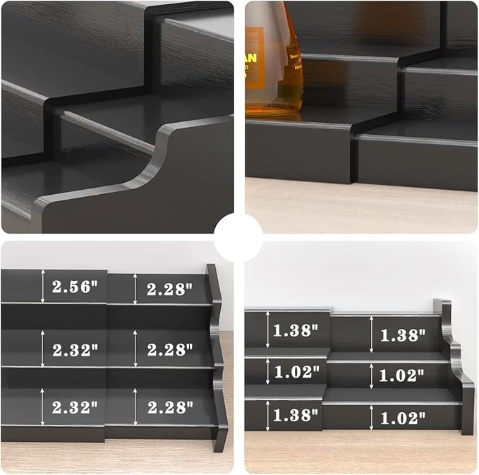 Spice Rack Organizer For Cabinet - 3 Tier Black Bamboo Wooden Expandable Display Shelf from 12.70 to 22.20 inch-Ruum Studio Home
