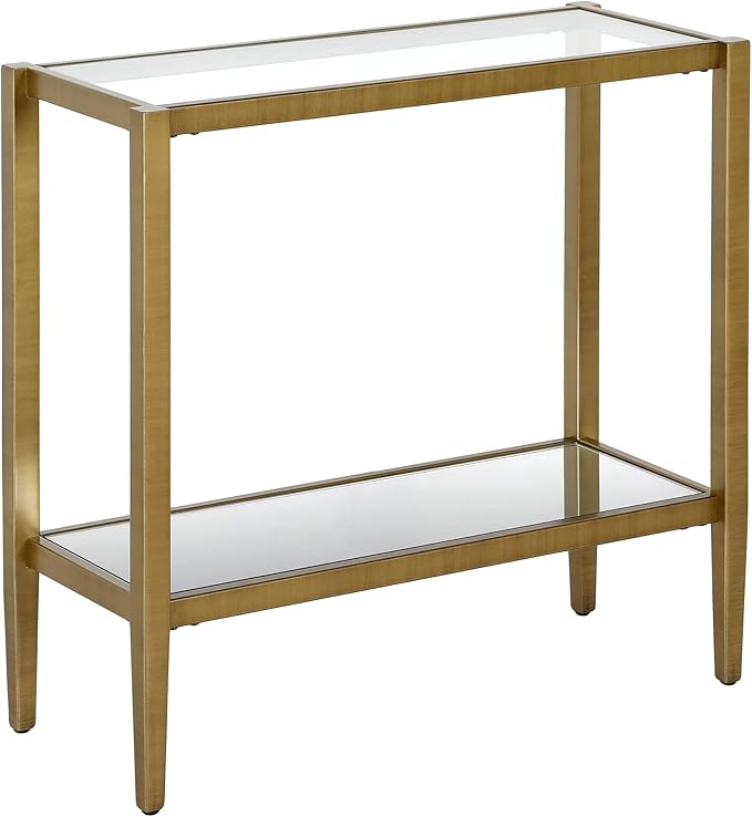 Henn&Hart 24" Wide Rectangular Side Table with Glass Shelf in Antique Brass, Table for Living Room, Bedroom-Ruum Studio Home