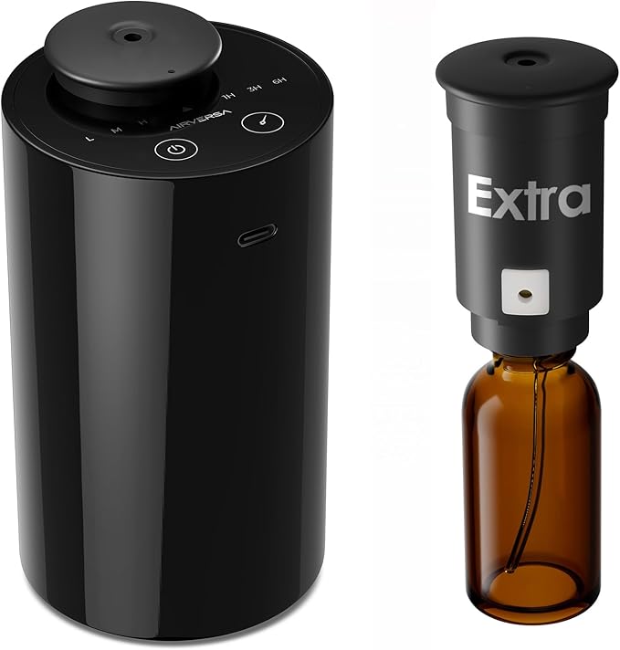 Waterless Diffuser for Essential Oil, Battery Operated Nebulizer, 0.7 Fl.Oz./ 20mL Capacity, Mini Scent Air Machine, 3 Countdown Timers & 3 Mist Levels for Home, Room, Car, Office, AN6 + Extra Nozzle-Ruum Studio Home