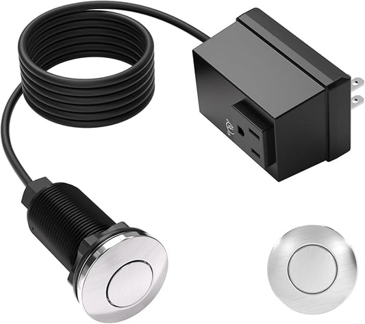 APIELE Garbage Disposal Air Switch Kit, Sink Top Push Button Switch for Food Waste Disposer, UL Listed 3.6" Long On/Off Air Button (Stainless Steel)-Ruum Studio Home