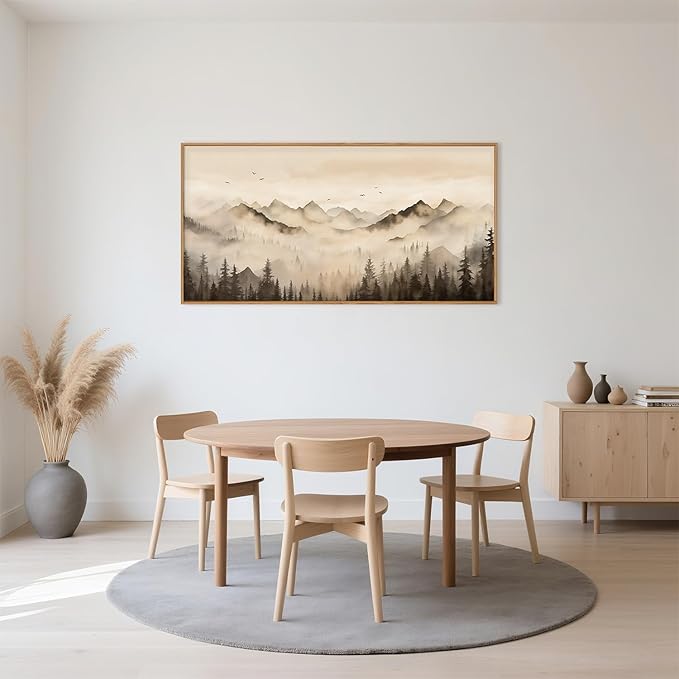 Nature Misty Forest Framed Canvas Wall Art Set, Foggy Landscape Wall Decor, Watercolor Pine Tree Wall Painting, Large Mountains Art Print for Living Room, Bedroom, Office - 20"X40"-Ruum Studio Home
