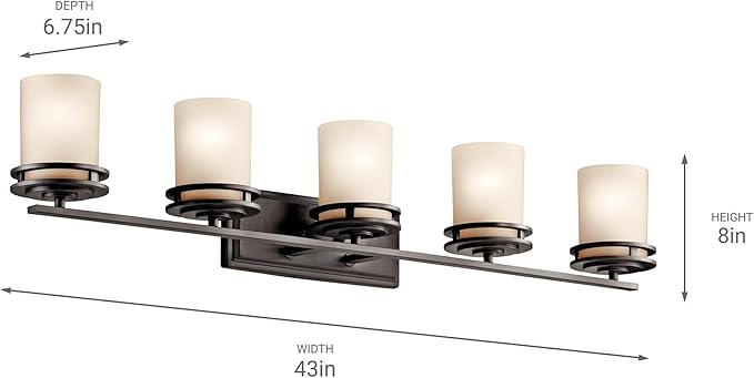 Kichler Hendrik 43" 5 Light Vanity Light with Light Umber Etched Glass Olde Bronze®-Ruum Studio Home