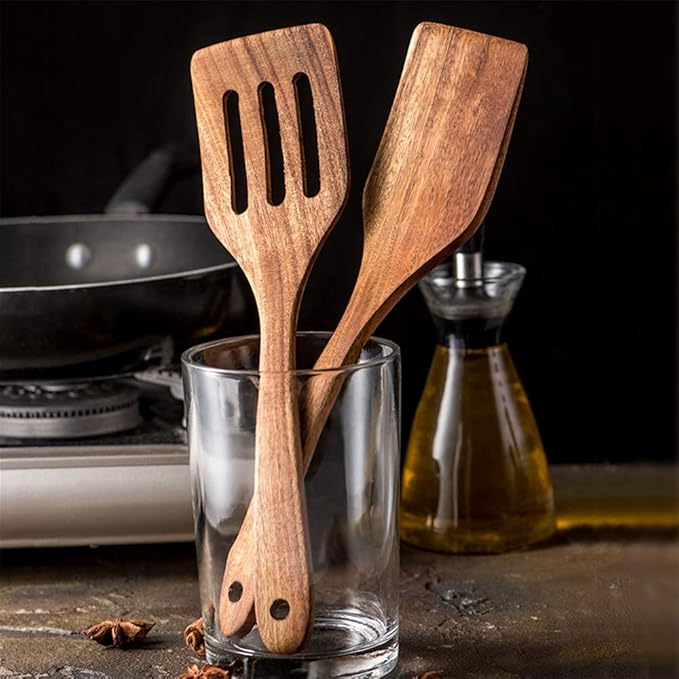 5 Pcs Best Wooden Spoons for Cooking Kitchen Utensils Set Acacia Wood Cooking Spatula Turner Non Toxic Utensil Slotted Serving Spoon Flat Spatulas Set Wooden Utensis Mixing Cooking Spoon Kitchen Tools-Ruum Studio Home