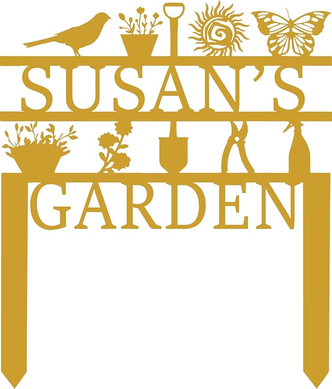 Personalized Garden Sign, Custom Garden Tools Sign with Stakes, Garden Sign with Last Name, Personalized Flower Garden Name Sign, Yard Sign, Lawn Sign, Custom Family Name Garden Sign, Farmhouse Decor-Ruum Studio Home