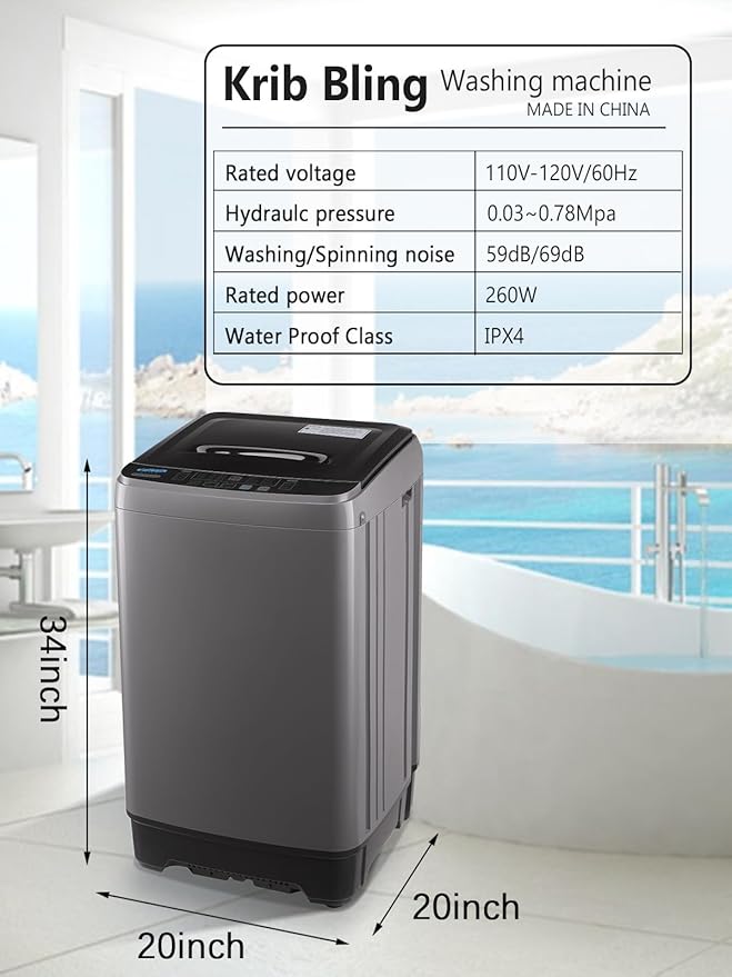 17.7 lbs Full-Automatic Washing Machine with LED Display, Portable Compact Laundry Washer with Drain Pump, 10 Wash Programs 8 Water Levels, Grey-Ruum Studio Home