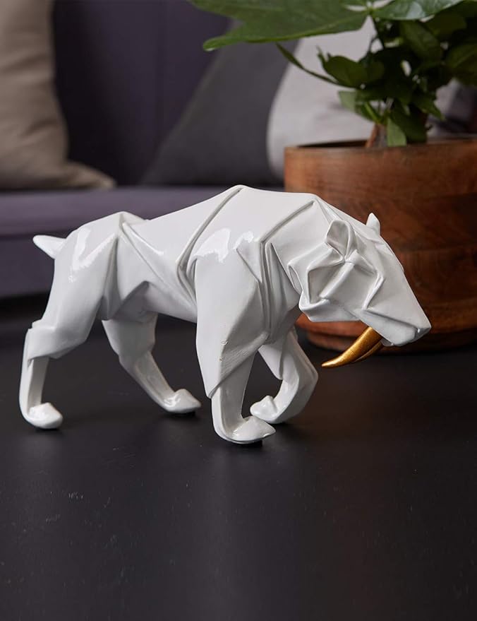 HAUCOZE Dinosaur Statue Arts Animal Figurine Modern Decor Leopard Sculpture Polyresin White 9.8inch-Ruum Studio Home