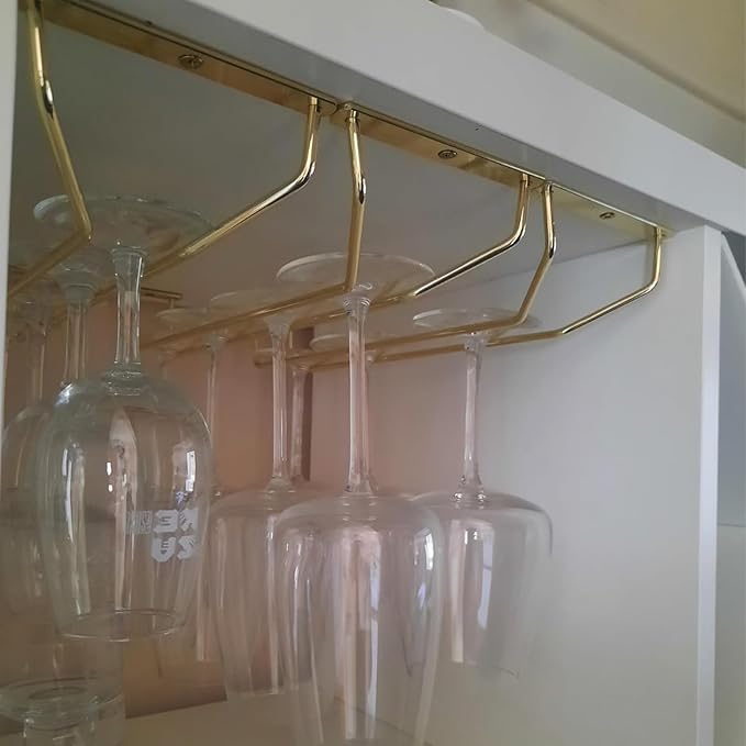 14-Inch Gold Wine Glass Rack, Under Cabinet Wine Glass Holder Stainless Steel Stemware Rack - Hanging Stemware Holder for Cabinet Kitchen Bar, Set of 4-Ruum Studio Home