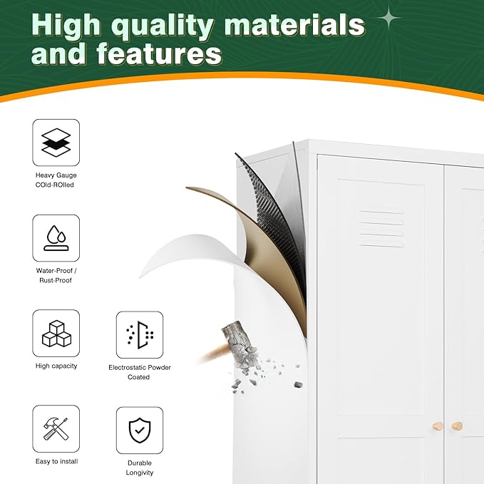 Letaya White Storage Cabinet with Adjustable Shelves-Metal Home Kitchen Pantry Cabinets with Doors,Organization Locker for Cupboard/Bedroom/Dining/Living/Bathroom/Office/Garage Room-Ruum Studio Home