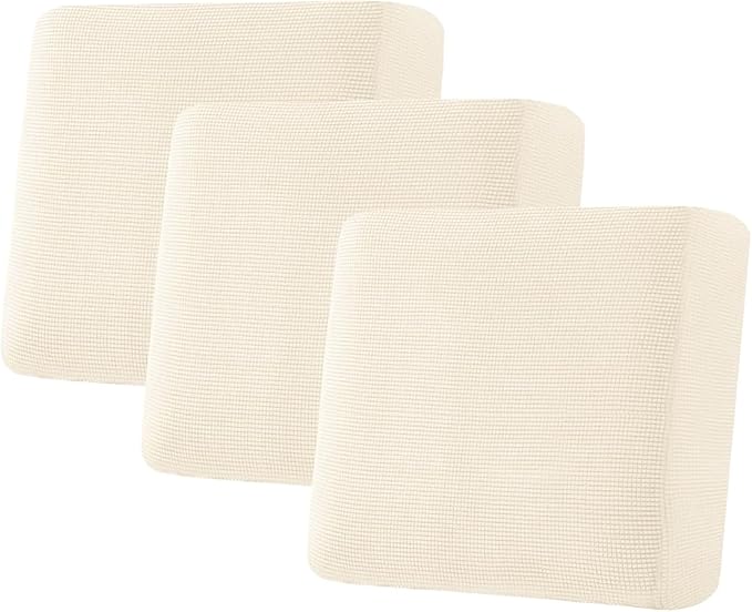 H.VERSAILTEX Super Stretch Individual Seat Sofa Covers Couch Slipcover Sets Thick Jacquard Textured Twill Fabric (3 Piece XL Sofa Cushion Covers, Natural)-Ruum Studio Home