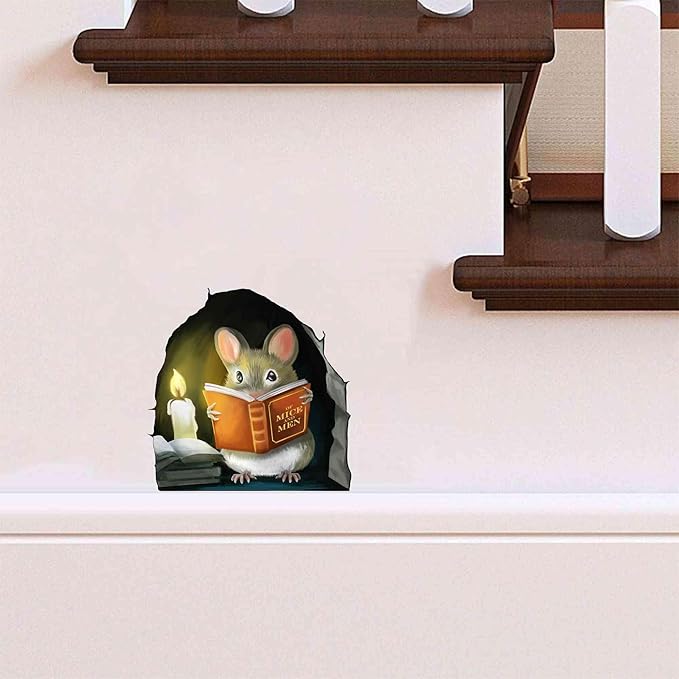 Mouse Reading Book, Wall Decor Sticker Decal, Kids Room, Classroom, Home, Bedroom, Bookcase, Book Lover, of Mice and Men, Children, Adorable, (Mouse Reading Book)-Ruum Studio Home