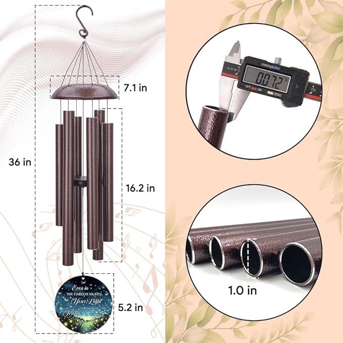 Personalized Sympathy Wind Chimes, 36inch Customized Wind Chime, Memorial Gifts for Loss of Loved One, Wind Chimes in Loving Memory of Dad/Mom, Condolences Gifts for Funeral-Ruum Studio Home