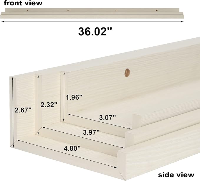 Giftgarden 36 Inch Floating Wall Shelves Creamy White Beige Wood-Grain, Large Picture Ledge Long Wooden Shelfs for Bedroom Living Room Kitchen Bathroom Nursery Office, Set of 3 Different Sizes-Ruum Studio Home