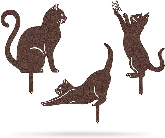 RealSteel I 3 Pack Steel Cat Garden Decor I Outdoor Yard Decorations I Gift for Cat Lovers I Lawn Ornaments and Statues I Garden Signs Decorative Outdoor - Penny Vein-Ruum Studio Home