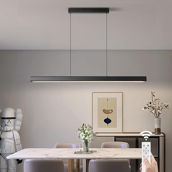JAYMP Minimalist Linear Pendant Light Dimmable LED Modern Chandelier Dining Room Island Light Restaurant Cafe Bar Office Hanging Lamp Black 45"-Ruum Studio Home