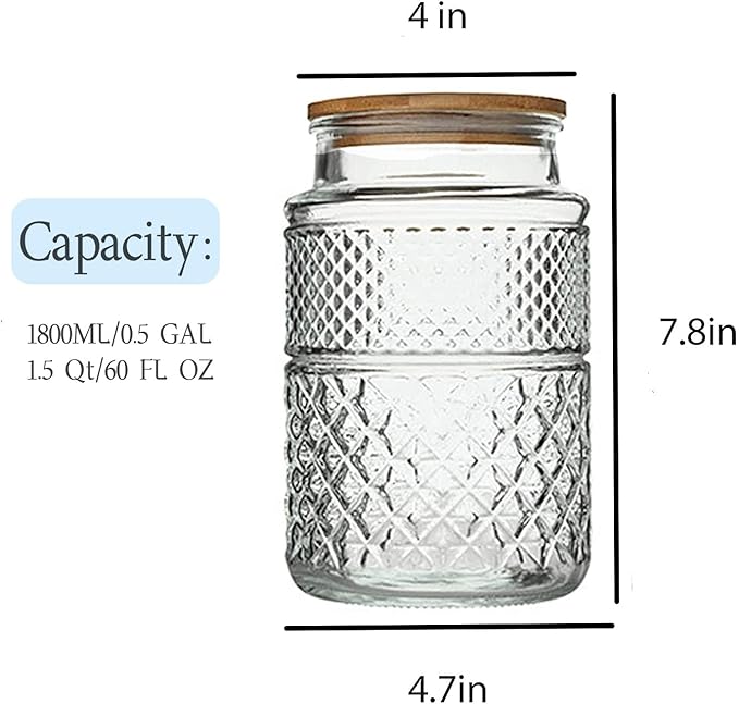 Large Glass Storage Jar, 2 Pack 60 FL OZ Glass Food Storage Containers with Bamboo Lid, Kitchen Containers Cereal Canisters Decorative Jar for Candy Snack Cookies Coffee Tea Nuts Airtight Glass Jars-Ruum Studio Home