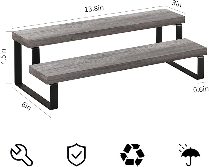 YINMIT Wooden Display Riser Stand, Tiered Perfume and Cologne Organizer Stand, 2 Tier Spice Rack Organizer, Rustic Display Shelf for Candles (2 Tier,2Pack,Grey)-Ruum Studio Home