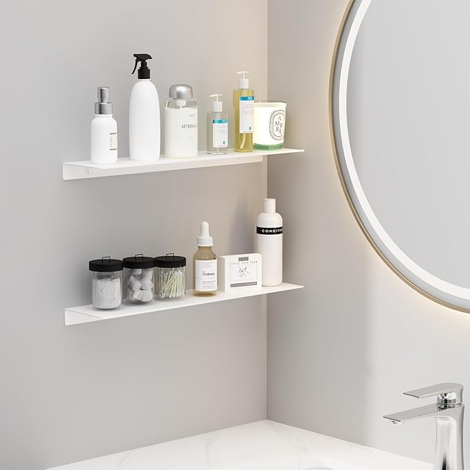 JOOM White Floating Shelves for Wall Storage, Metal Wall Shelves for Living Room, Bathroom, Kitchen, 20” Long Display Shelves for Collectibles(2 PCS)-Ruum Studio Home