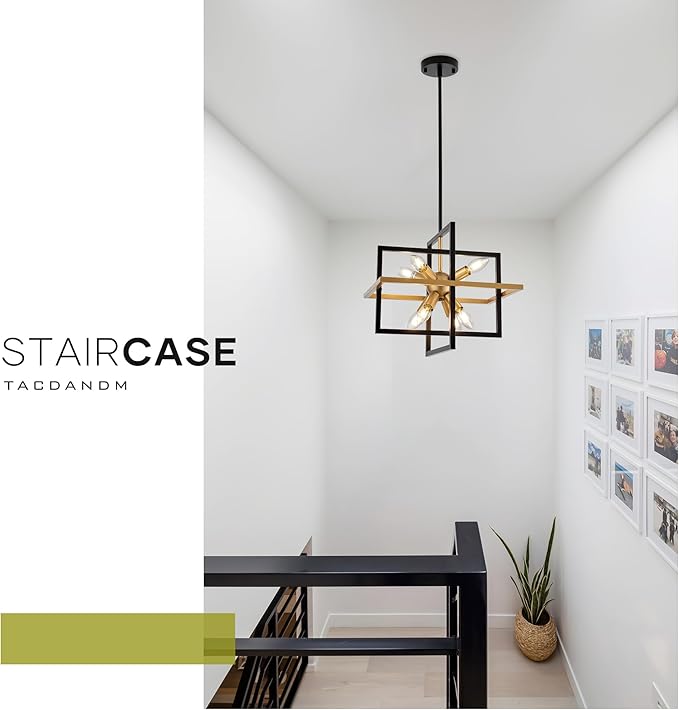 15.8'' Black Gold 8-Light Sputnik Chandelier Modern Industrial Adjustable Hanging Geometric Pendant Light Fixture for Entryway Foyer Stairway Hallway Bedroom Living Room Kitchen Island-Ruum Studio Home