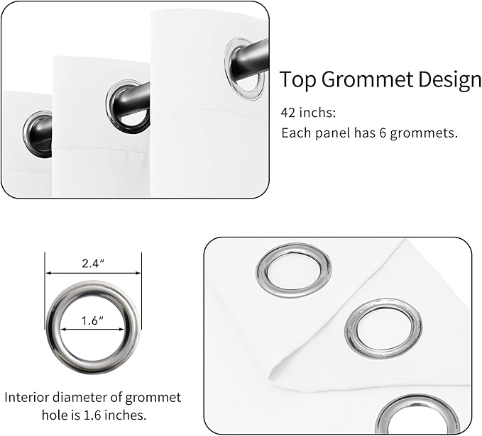 Easy-Going Blackout Curtains for Bedroom, Solid Thermal Insulated Grommet and Noise Reduction Window Drapes, Room Darkening Curtains for Living Room, 2 Panels(42x63 in, White)-Ruum Studio Home