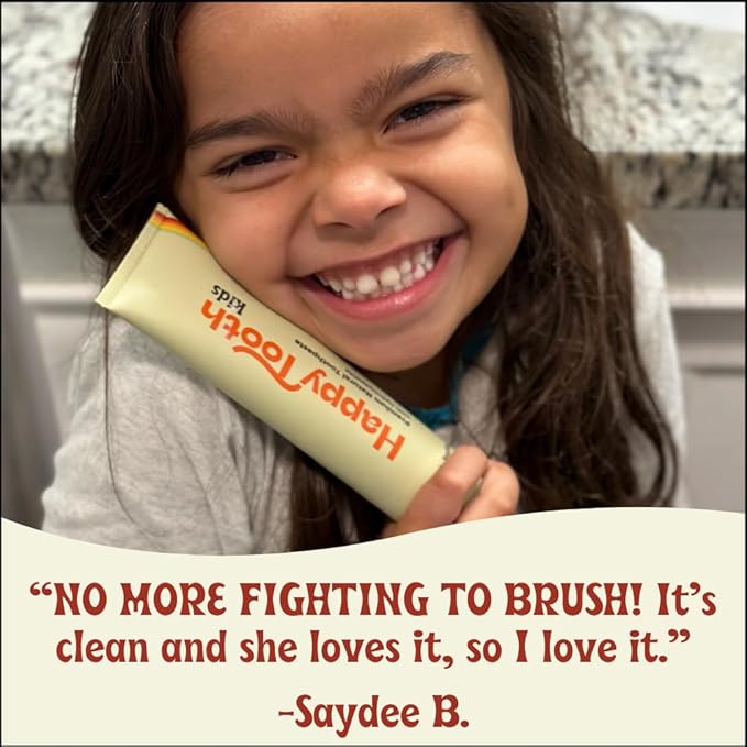 Happy Tooth Hydroxyapatite Toothpaste, Fluoride Free, Natural Whitening for Kids, Toddlers and Adults, SLS Free, Enamel Safe, Dentist Formulated with Clean Ingredients, Mint Brownie Flavor, 3.4oz-Ruum Studio Home