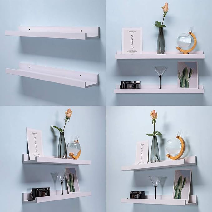 AZSKY White Floating Shelves Wall Mounted Set of 2, 24 Inch Picture Ledge Shelf for Storage Bedroom Bathroom Kitchen Living Room Office Modern Rustic Style Display Shelves (Solid Pine Wood)-Ruum Studio Home