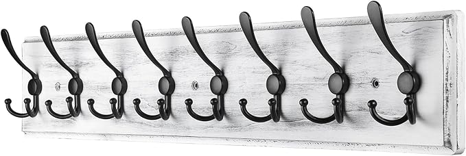 Coat Rack Wall Mount, Wooden Heavy Duty Coat Rack for Wall,8 Triple Coat Hanger Hooks for Hanging Coats,Jacket,Hat,Clothes (Grey White, 8 Hooks)-Ruum Studio Home