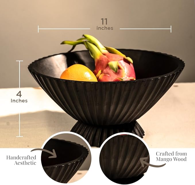 Folkulture Wooden Fruit Bowl for Kitchen Island | (11") Countertop or Eco Friendly Decorative Centerpiece Table Decorations | Decorative-Bowl or Fruits Tray or Fruits Holder for Kitchen Counter Decor-Ruum Studio Home