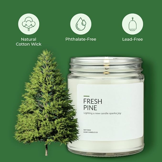 1OAK Soy Wax Candles (Fresh Pine) - Pine Candle - Soy Candles for Home Scented - Long Burning Premium - Hand-Poured (7oz.)-Ruum Studio Home