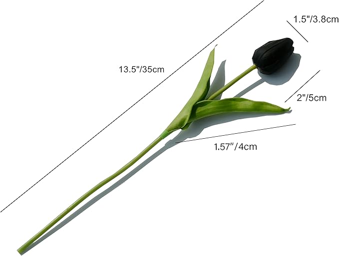 Mandy's Artificial Tulips 20 Stems Black PU Faux Flowers for Wedding Home Decor 13.5 Inch-Ruum Studio Home